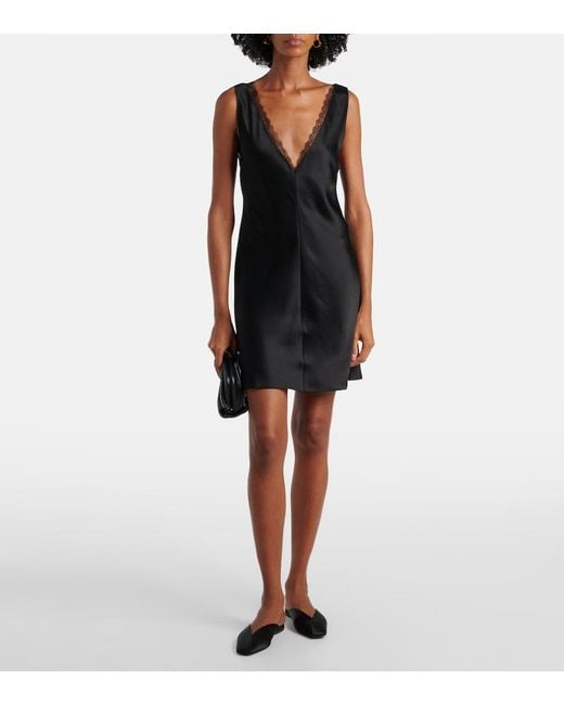 Leset Black Barb Lace-Trimmed Satin Minidress