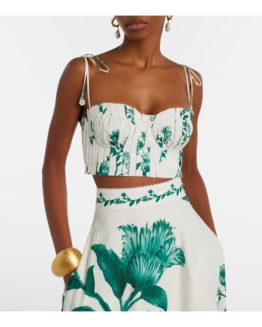 Agua Bendita Blue Moringa Floral Pleated Cotton Crop Top