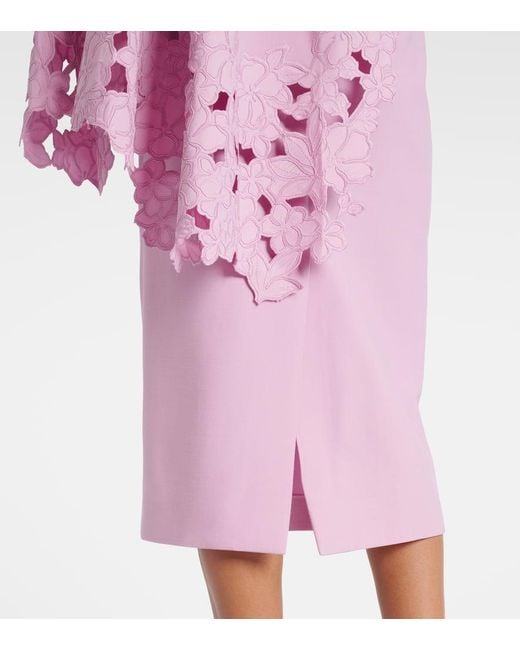Oscar de la Renta Pink Cape-Detail Wool-Blend Midi Dress