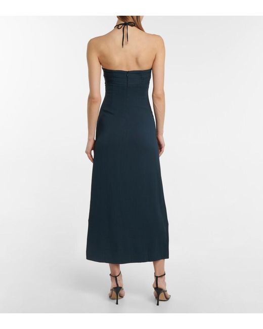 Self-Portrait Blue Cutout Ruched Halterneck Maxi Dress
