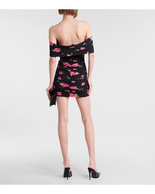 Magda Butrym Black Floral-print Ruched Mini Dress - Women's - Polyamide/elastane