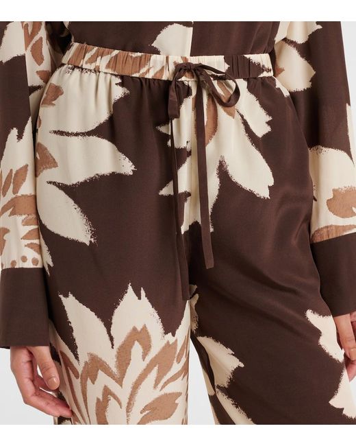 Sir Brown Floral Silk Satin Wide-Leg Pants