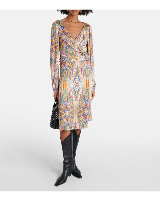 Etro Multicolor Printed Gathered Jersey Midi Dress
