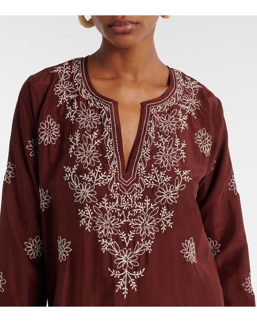 Juliet Dunn Floral Embroidered Silk Tunic