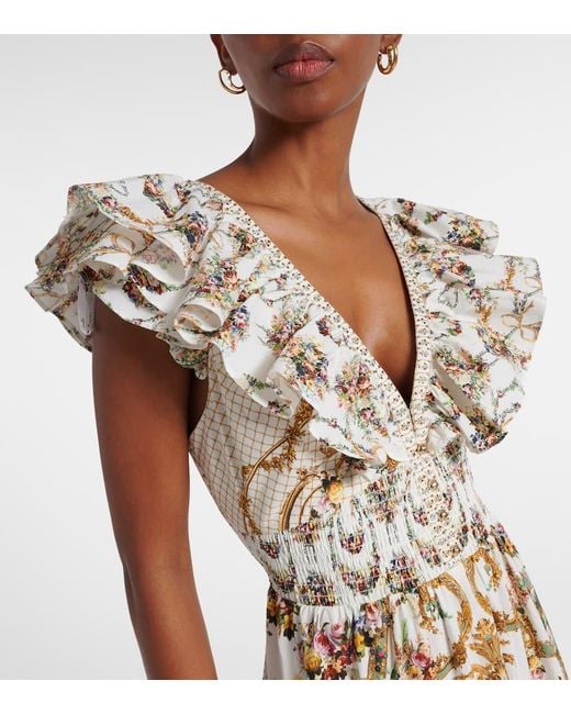 Camilla Metallic Floral Ruffled Cotton Maxi Dress
