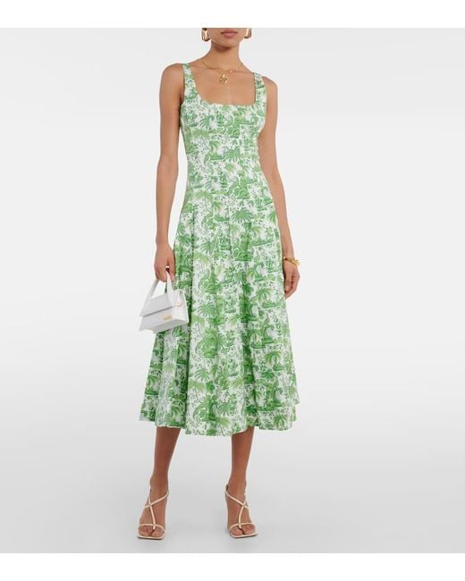 Staud Green Wells Cotton Midi Dress