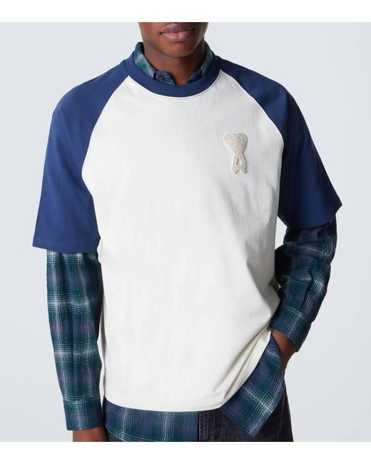 AMI Blue Ami De Cour Cotton Jersey T-Shirt for men