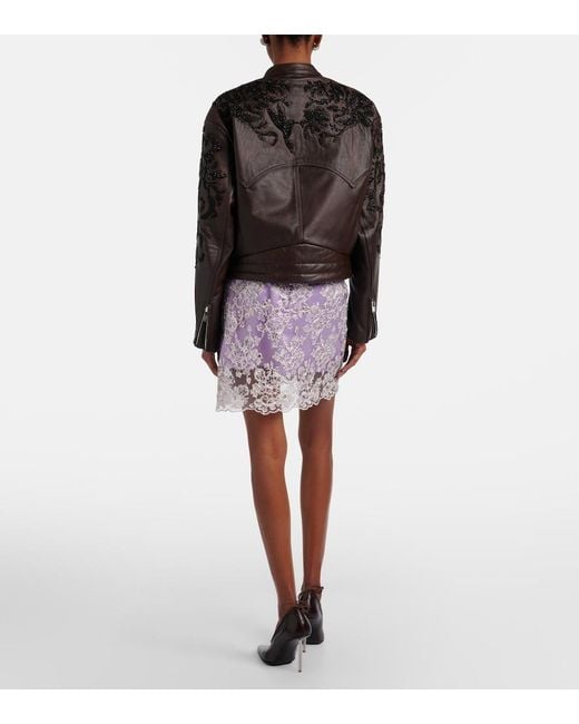 JACQUES WEI Purple Embellished Lace Miniskirt