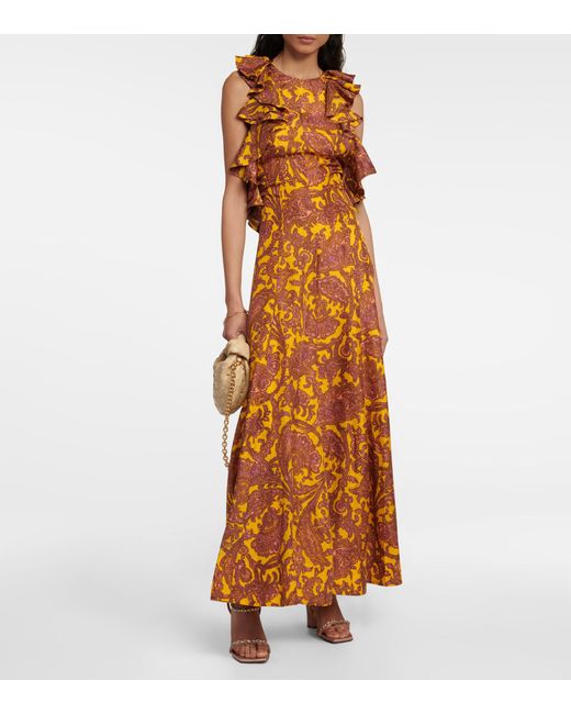 Zimmermann Tiggy Printed Silk Maxi Dress in Brown Lyst