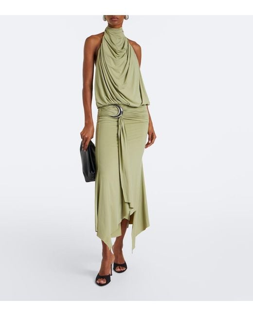 De La Vali Green Vida Draped Jersey Midi Dress