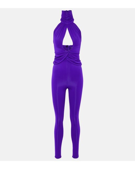 Magda Butrym Purple Gathered Halterneck Jersey Jumpsuit