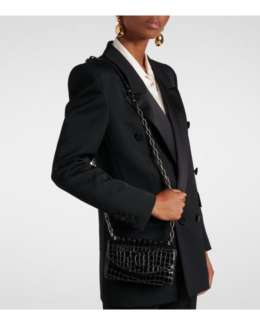 Christian Louboutin Black Loubi54 Croc-Effect Leather Shoulder Bag