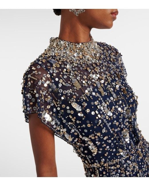 Jenny Packham Blue Sylvie Embellished Gown