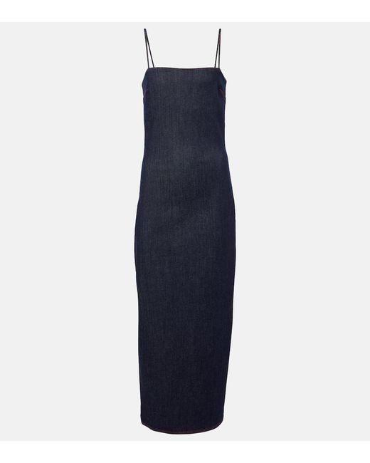 Alaïa Blue Dark Stretch Denim Dress With Shoulder Straps