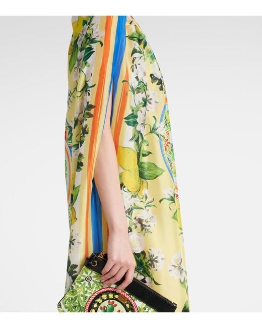 Dolce & Gabbana Green Printed Silk Cape