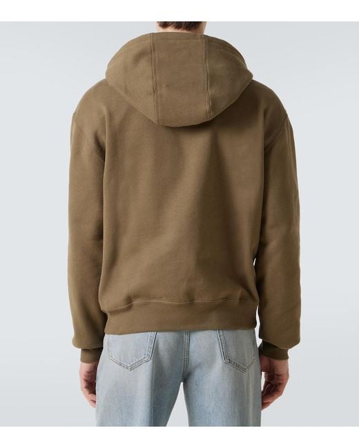 Saint Laurent Brown Logo Embroidered Cotton Fleece Hoodie for men