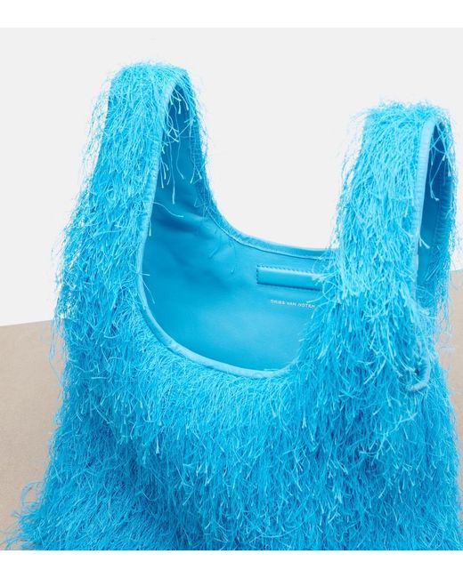 Dries Van Noten Blue Marche Medium Fringed Top-Handle Bag