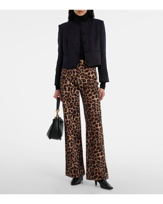 Veronica Beard Brown Leopard-Print High-Rise Wide-Leg Pants
