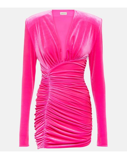 Alexandre Vauthier Pink Ruched Velvet Minidress