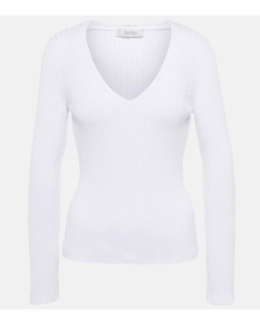 Max Mara White Leisure Calcio Ribbed-knit Sweater
