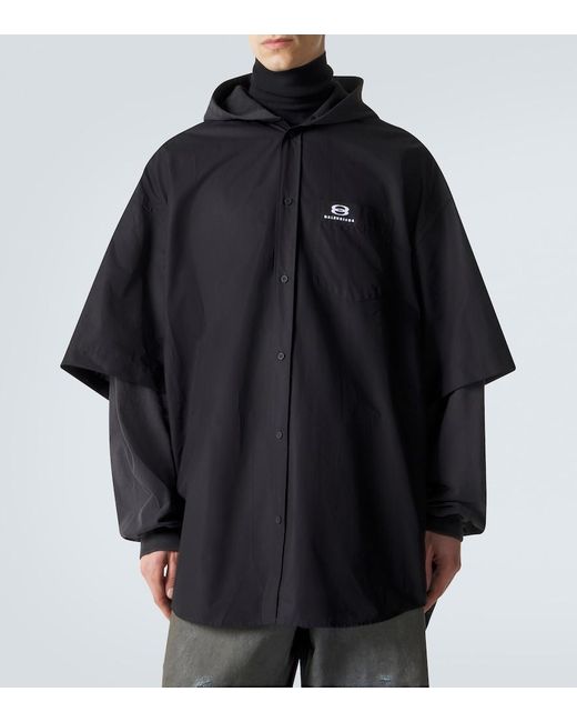 Balenciaga Black Patched Cotton Poplin And Fleece Jacket for men