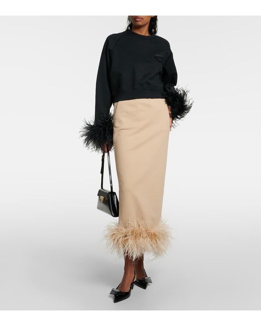 Falda de algodon con ribete de plumas Prada de color Natural