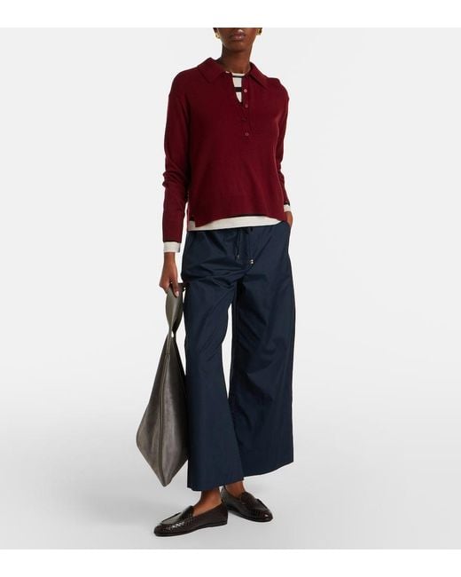 Max Mara Blue Cotton Cropped Wide-Leg Pants