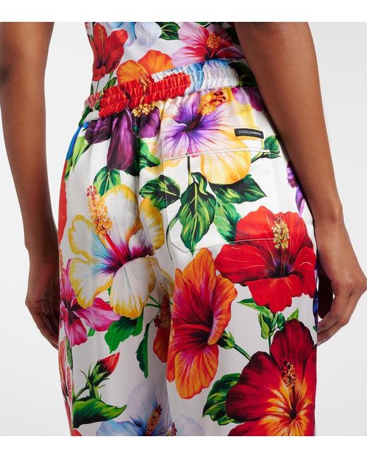Dolce & Gabbana Red Floral Silk-Blend Satin Palazzo Pants