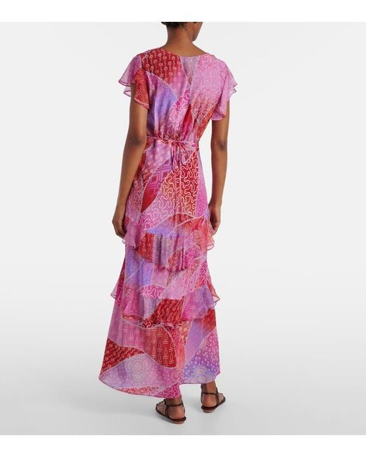 Vestido Largo Meena De Seda Estampado Rixo de color Pink