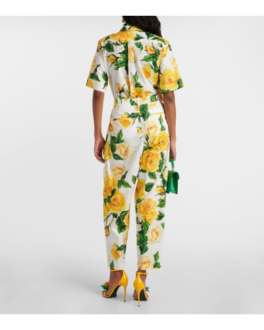 Dolce & Gabbana Yellow Floral High-rise Cotton Cropped Pants