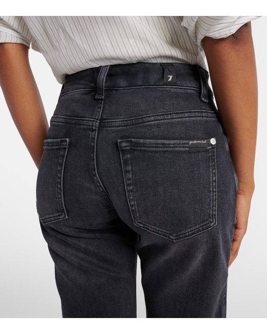 7 For All Mankind Blue Calie Straight Cropped Mid-Rise Straight Jeans