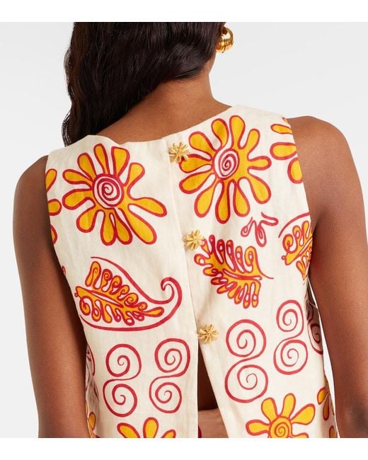 Cala De La Cruz Orange Avelino Printed Linen Top