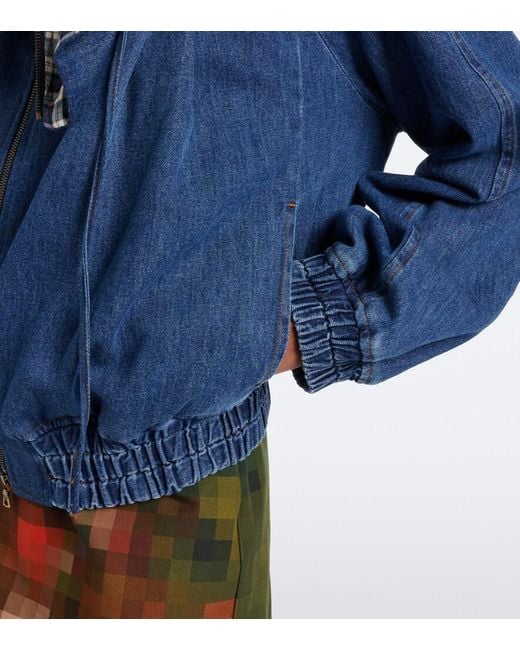 Dries Van Noten Blue Checked Ruffled Denim Jacket