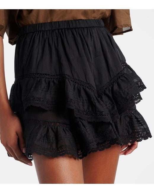 Shorts Geana De Algodon Con Volantes Isabel Marant de color Black