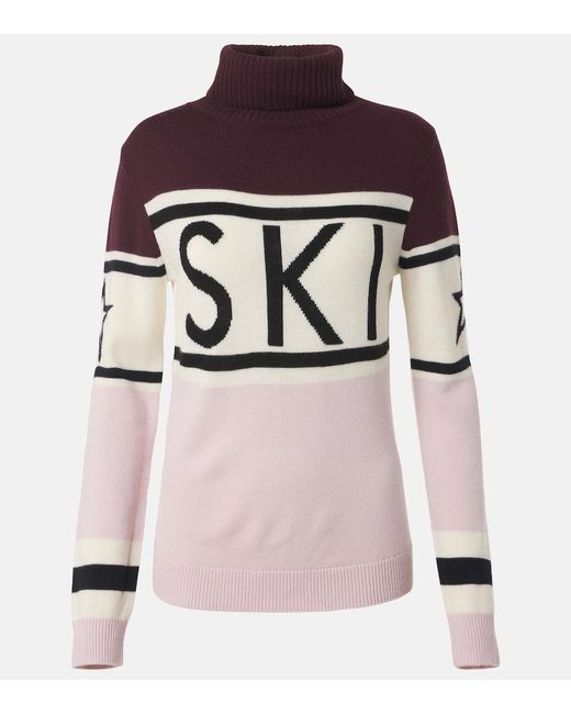 Perfect Moment Pink Schild Intarsia Wool Turtleneck Sweater