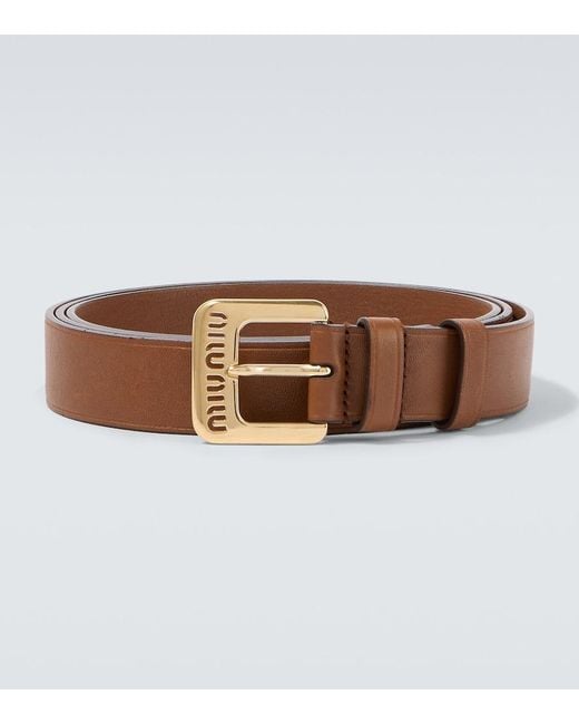 Miu Miu Brown Logo Leather Belt for men