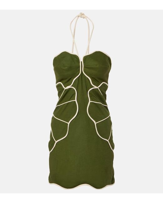 Vestido Corto En Mezcla De Lino Farm Rio de color Green