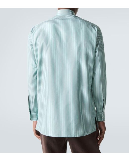 Charvet Blue Striped Cotton Poplin Shirt for men