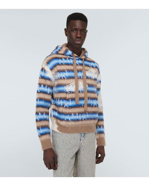 Amiri Blue Staggered Striped Mohair And Wool-blend Hoodie for men