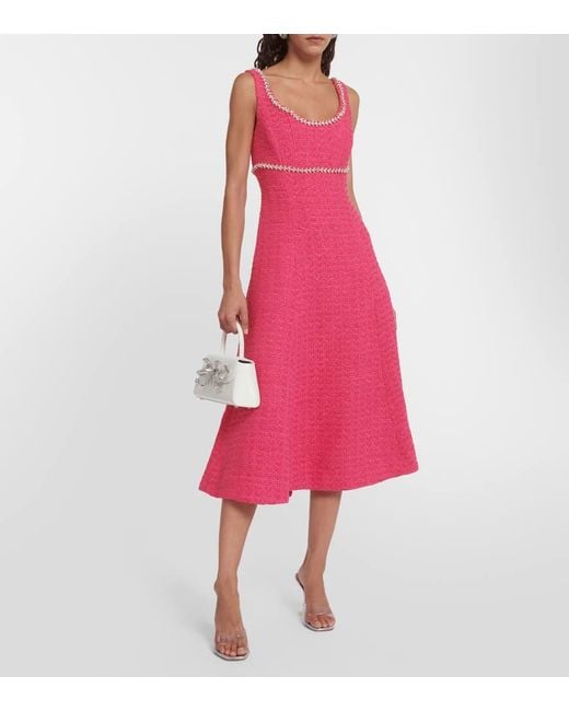 Self-Portrait Pink Midikleid Aus Bouclé-tweed Mit Kristallen