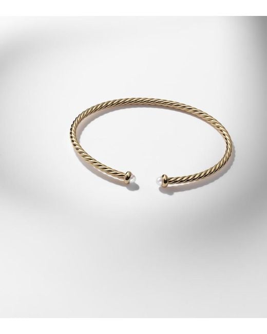 David Yurman Metallic Cablespira Flex Micro 18Kt Cuff Bracelet With Pearls