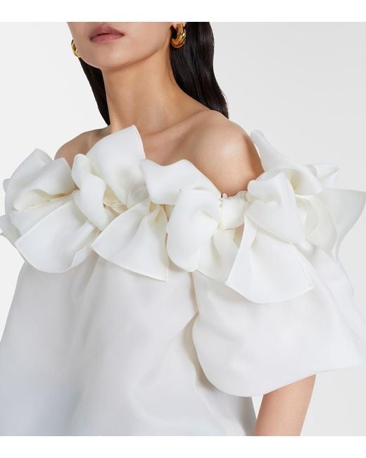 Carolina Herrera White Off-Shoulder Silk Top