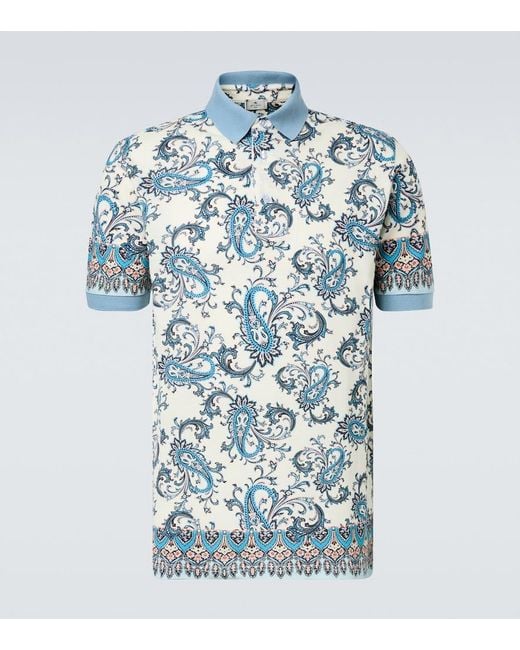 Etro Blue Paisley Cotton Pique Polo Shirt for men