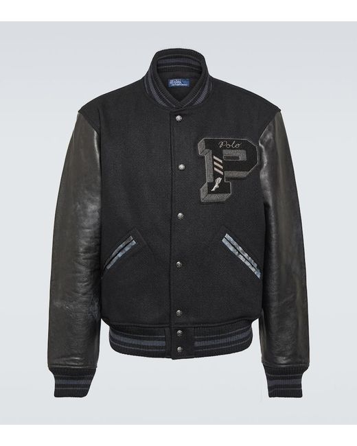 Polo Ralph Lauren Black Logo-patch Wool-blend And Leather Jacket X for men