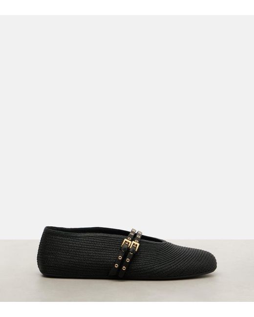 Alaïa Black Flache Schuhe Aus Raffiabast Mit Lederbesätzen