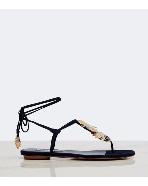 Aquazzura Blue Night Stars Embellished Suede Thong Sandals