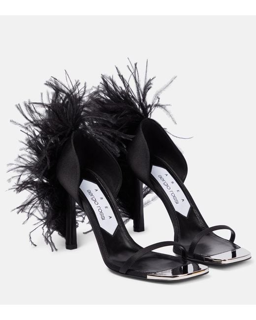 Area Black X Sergio Rossi Amazona Feather-Trimmed Sandals