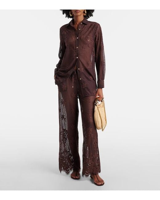 Melissa Odabash Brown Etta Cotton-Blend Lace Wide-Leg Pants