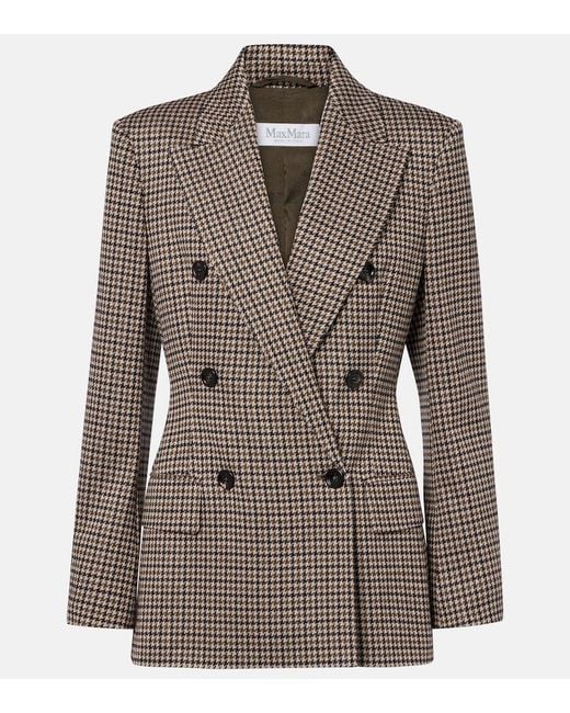 Max Mara Brown Houndstooth Double-Breasted Blazer