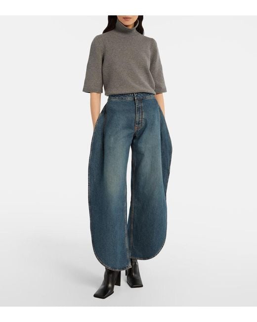 Alaïa Gray Knitted Cashmere-Blend Turtleneck Top